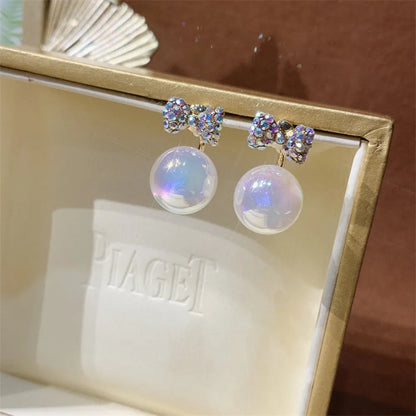 2022 New Trend Simulation Pearl Long Earrings Women's Flower Rhinestone Wedding Pendant Earrings Fashion Korean Jewelry Earrings