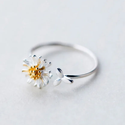 Vintage Daisy Flower Rings For Women Korean Style Adjustable Opening Finger Ring Bride Wedding Engagement Statement Jewelry Gif