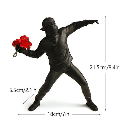 NORTHEUINS Resin Banksy Figurines for Interior Flower Thrower Statue Bomber Sculpture Home Desktop Decor Art Collection Objects