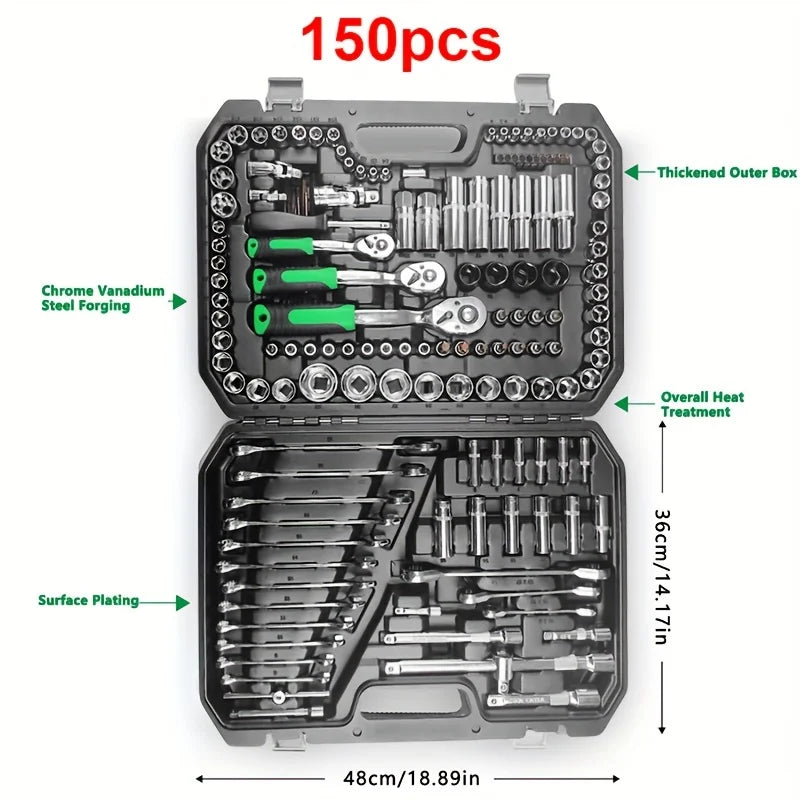 46-Piece 1/4-Inch Socket Wrench Set with Positioning Sockets Metric and Long Barsfor Automotive and Home Use  Storage Case