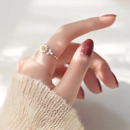 Vintage Daisy Flower Rings For Women Korean Style Adjustable Opening Finger Ring Bride Wedding Engagement Statement Jewelry Gif