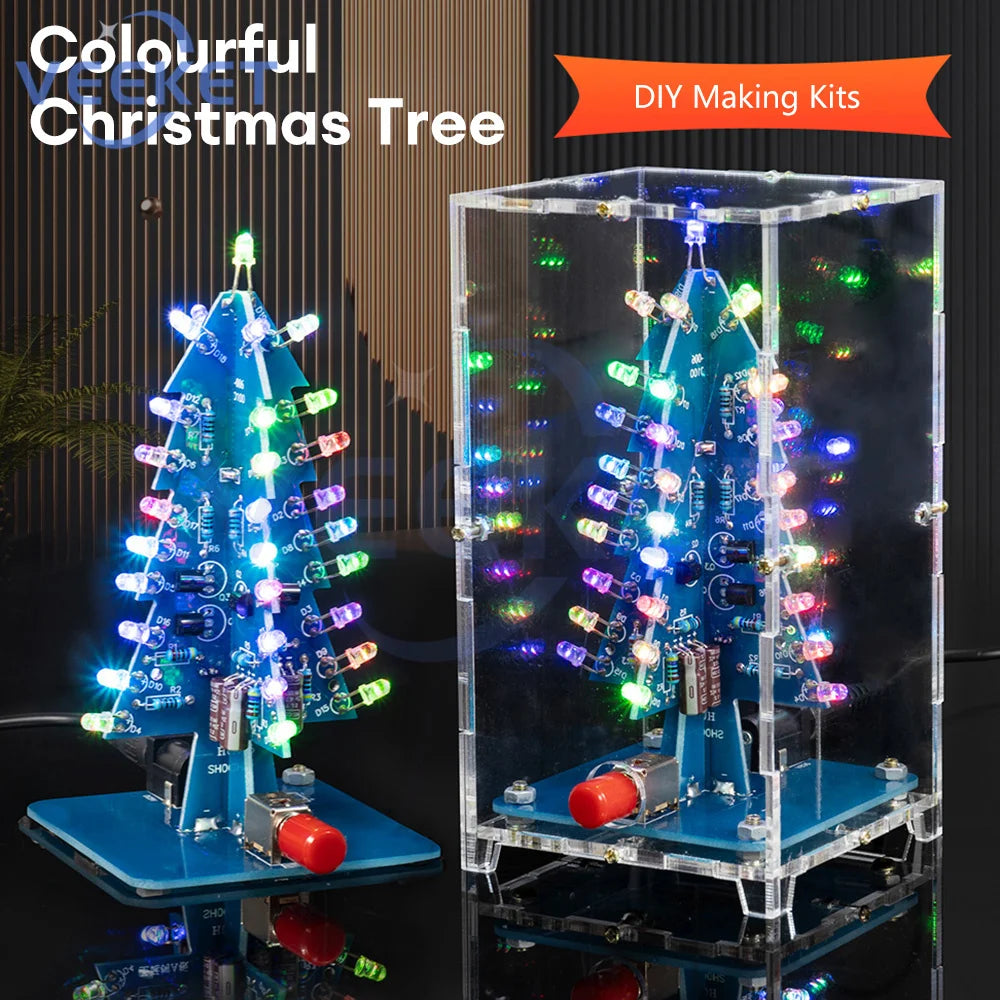 Xmas Tree DIY Kits RGB LED Flashing Tree DIY Kits Electronics Soldering Colorful 3D for Soldering Practice Learning