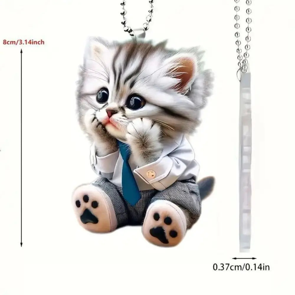 Acrylic 2D Plane Cartoon Cat Car Mirror Pendant with Chain Automotive Hanging Ornament Rear View Mirror Car Interior Decoration