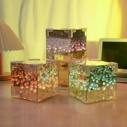 DIY Tulip Night Light Led Decorative Night Lamp Magic Cube Table Lamp and Mirror 2 in 1 for Birthday Gifts and Christmas Present