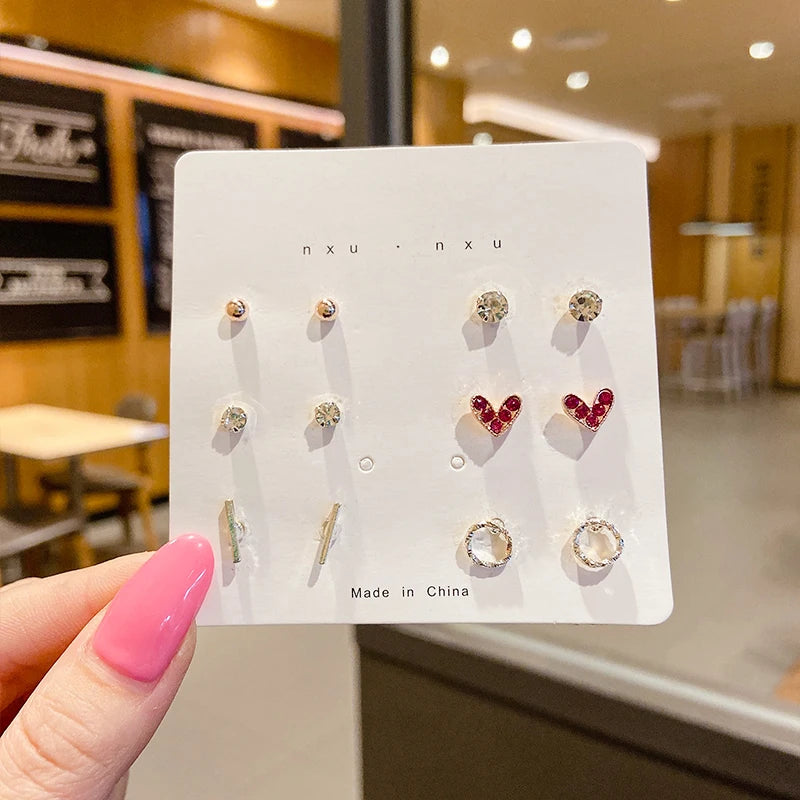 Cute 6/7Pair Set Butterfly Heart Stud Earrings for Women Girl Exquisite Party Dailywear Jewelry Birthday Gift Simple Accessories