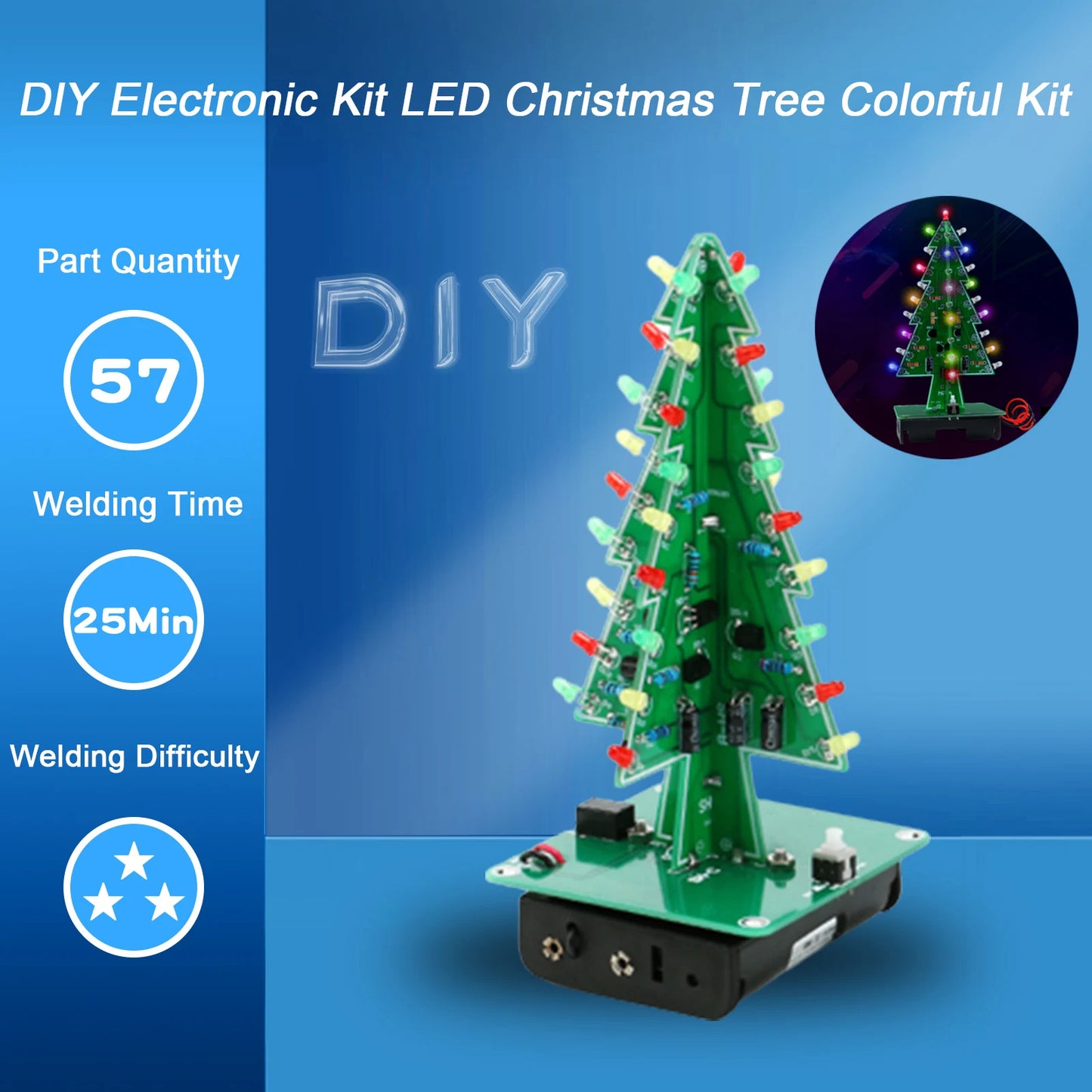 DIY Electronics Kit 3D Christmas Tree Soldering Practice Electronic Science Assembly Kit 3 Color/7 Color Flashing LED PCB