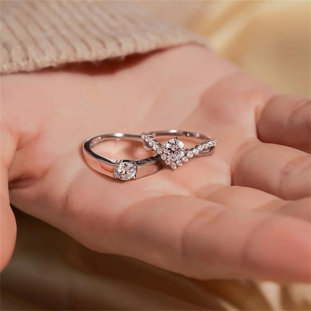 Trendy Luxury Zircon Couple Rings For Women Men Opening Adjustable Wedding Anniversary Delicate Jewelry Gifts