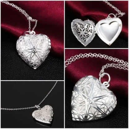 Hollow Engraved Sweet Peach Heart Love Chain Necklace for Woman Opening and Closing Heart Shaped Photo Box Pendant Necklace Gift