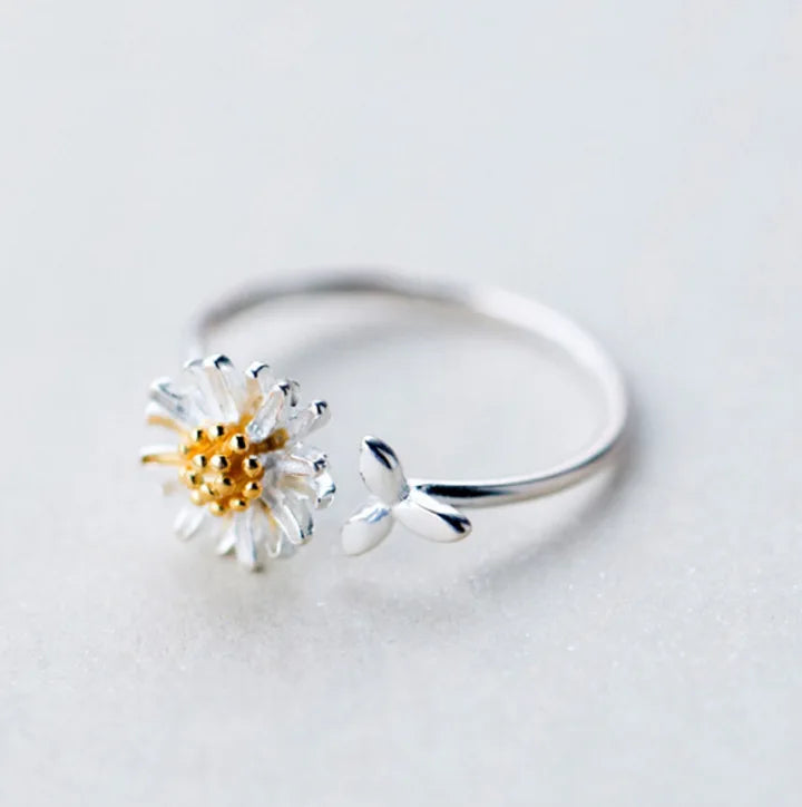 Vintage Daisy Flower Rings For Women Korean Style Adjustable Opening Finger Ring Bride Wedding Engagement Statement Jewelry Gif