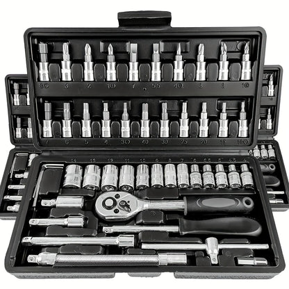 46-Piece 1/4-Inch Socket Wrench Set with Positioning Sockets Metric and Long Barsfor Automotive and Home Use  Storage Case