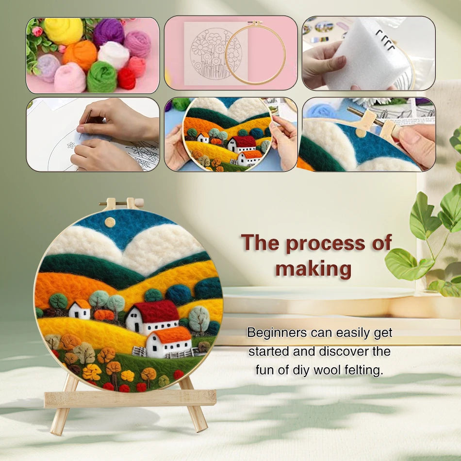 Waterfall Landscape Wool Felting Painting Frame DIY Wool Embroidery Kit Funny Wool Needle Felt Picture Kit Craft Painting Gift