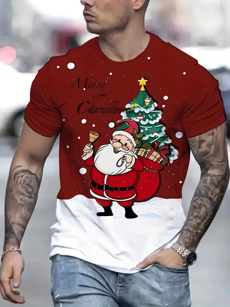 Santa Claus 3D printed men's T-shirt fashionable Christmas holiday gift men round neck short sleeved oversized Hip hop clothing