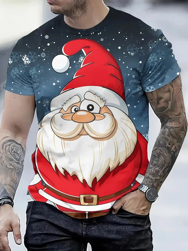 Santa Claus 3D printed men's T-shirt fashionable Christmas holiday gift men round neck short sleeved oversized Hip hop clothing