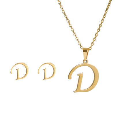 Fashion Stainless Steel A-Z Alphabet Initial Necklace 26 English Letter Earrings Necklace For Women Set Personalize Jewelry Gift