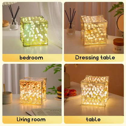 DIY Tulip Night Light Led Decorative Night Lamp Magic Cube Table Lamp and Mirror 2 in 1 for Birthday Gifts and Christmas Present