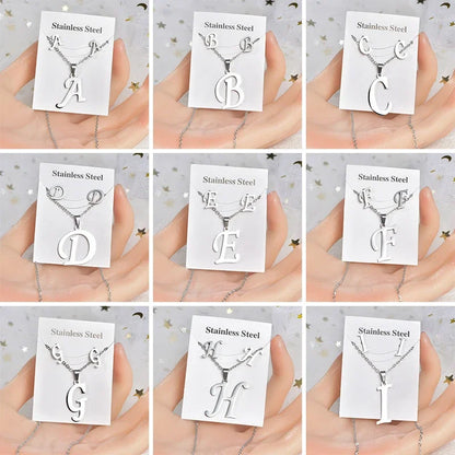 Fashion Stainless Steel A-Z Alphabet Initial Necklace 26 English Letter Earrings Necklace For Women Set Personalize Jewelry Gift