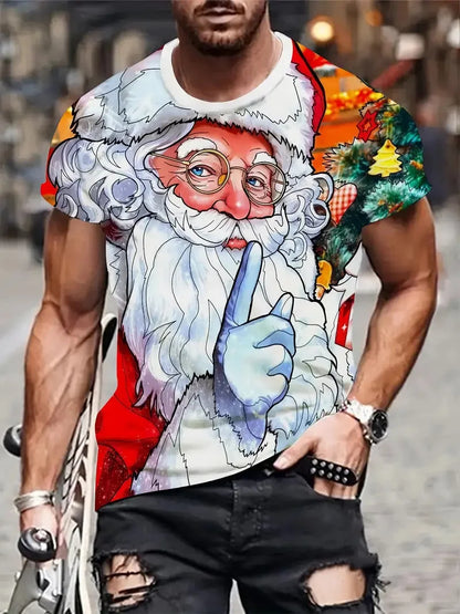 Santa Claus 3D printed men's T-shirt fashionable Christmas holiday gift men round neck short sleeved oversized Hip hop clothing